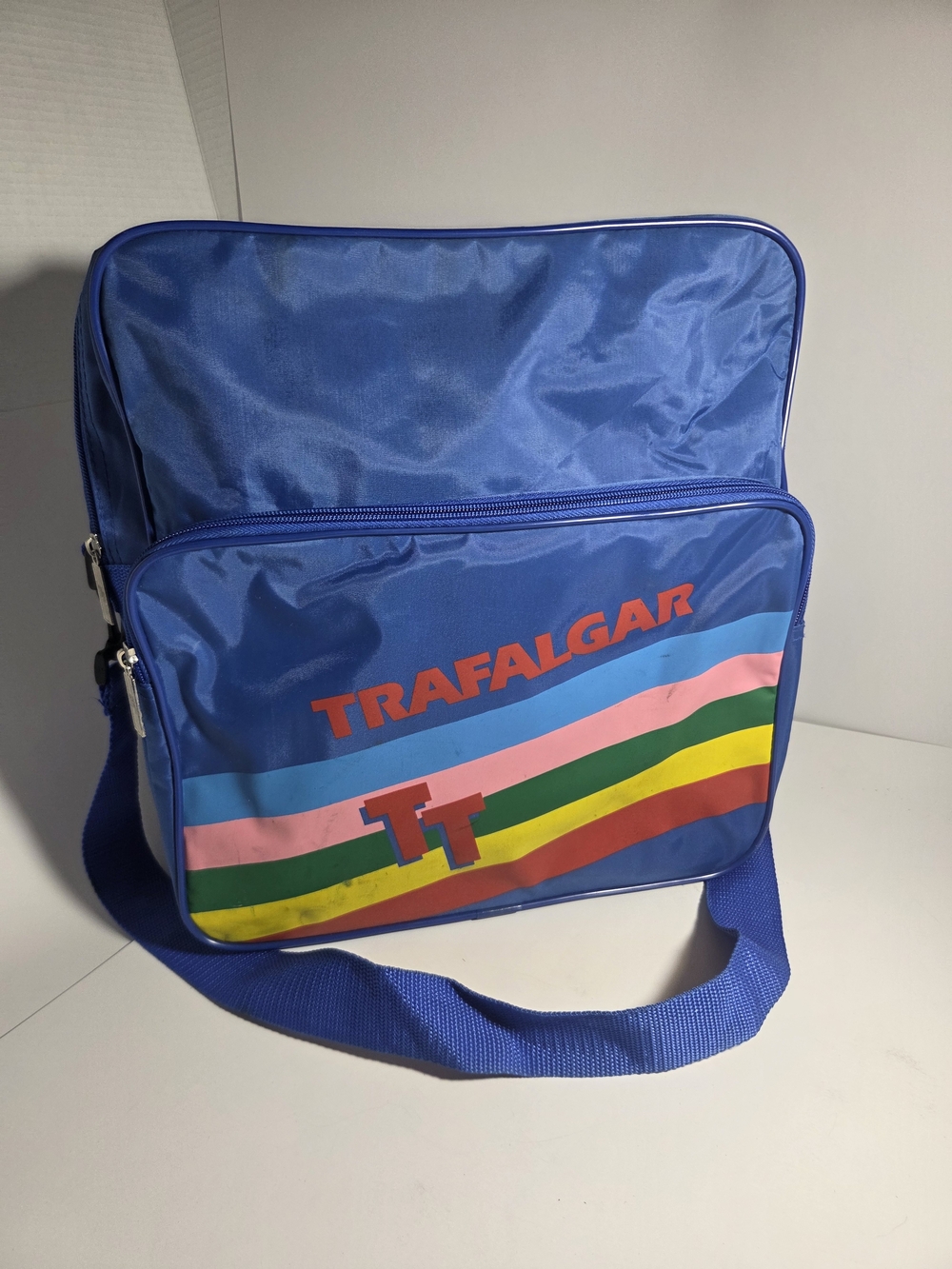 Vintage Trafalgar Tours Travel Shoulder Bag Flight Bag Rainbow Stripe Retro 90s